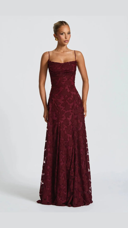Vera Bordeaux Lace Maxi Dress