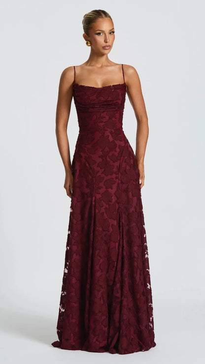 Vera Bordeaux Lace Maxi Dress