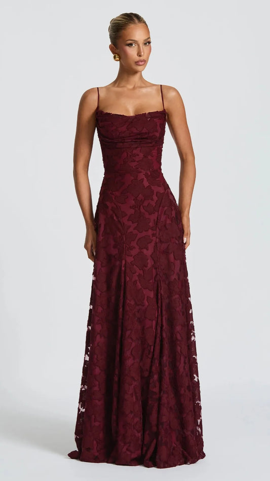 Vera Bordeaux Lace Maxi Dress