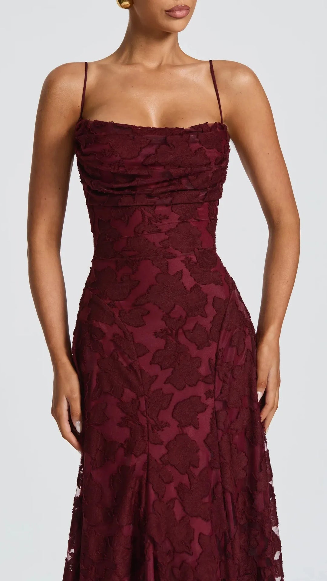 Vera Bordeaux Lace Maxi Dress