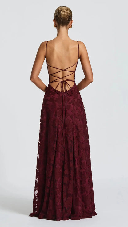 Vera Bordeaux Lace Maxi Dress